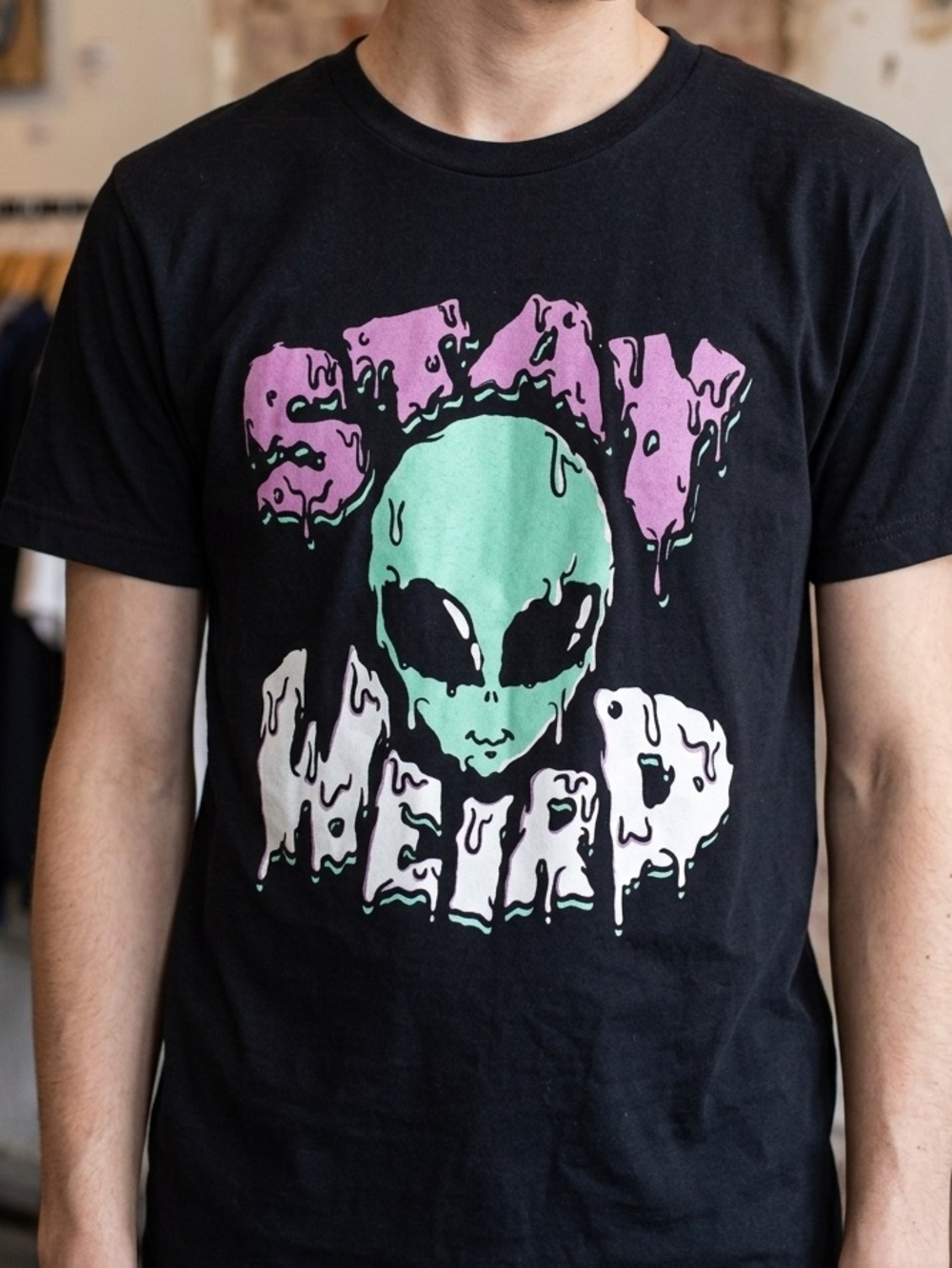 Stay Weird Alien Graphic Tee – Size L Unisex Goth Grunge